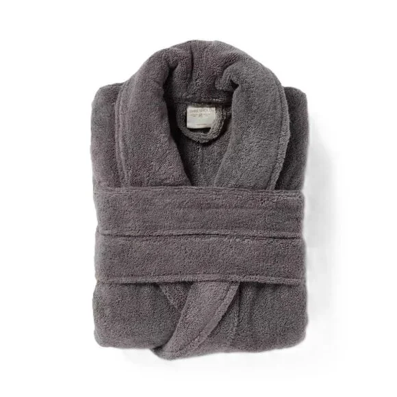 Threshold Gray Spa Plush 100% Cotton Terry Cloth Bath Robe w/ Tie - Picture 2 of 5